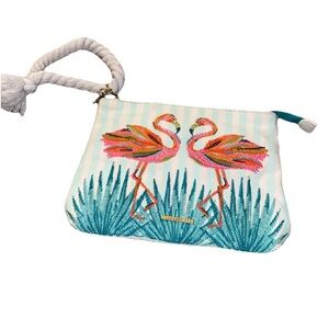 Spartina‎ 449 Embroidered Flamingos Wristlet Bag Tropical